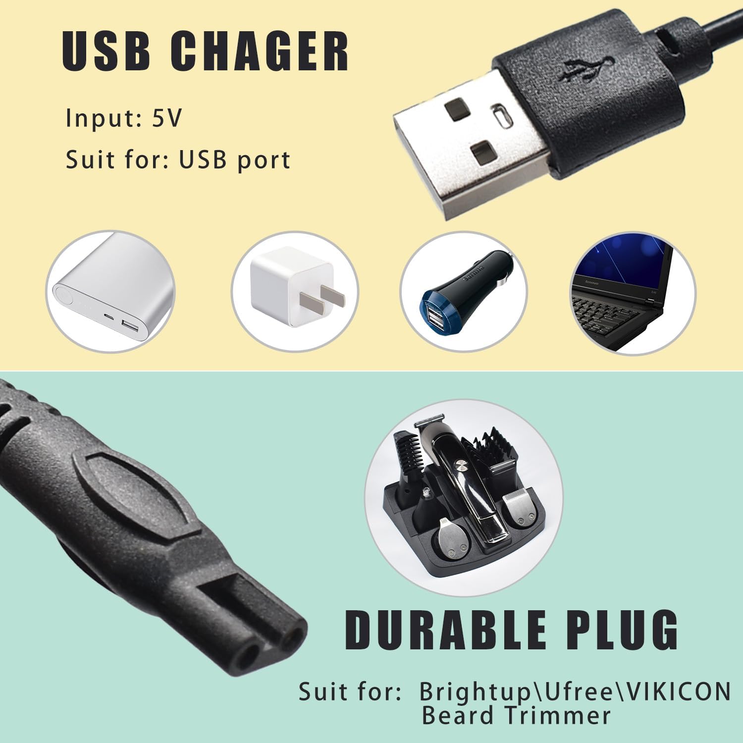 

Charger Cord Compatible with Brightup/Ufree/VIKICON Beard Trimmer All-in-one Multifunctional Grooming kit Hair Clippers USB Charging Cable