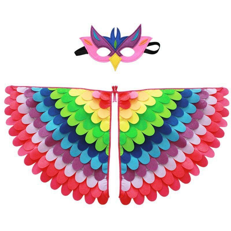 Bird Cosplay Costume Stage Performance Owl Peacock Wings Bird Felt Cape with Mask for Girls Boys Halloween Party Cloak