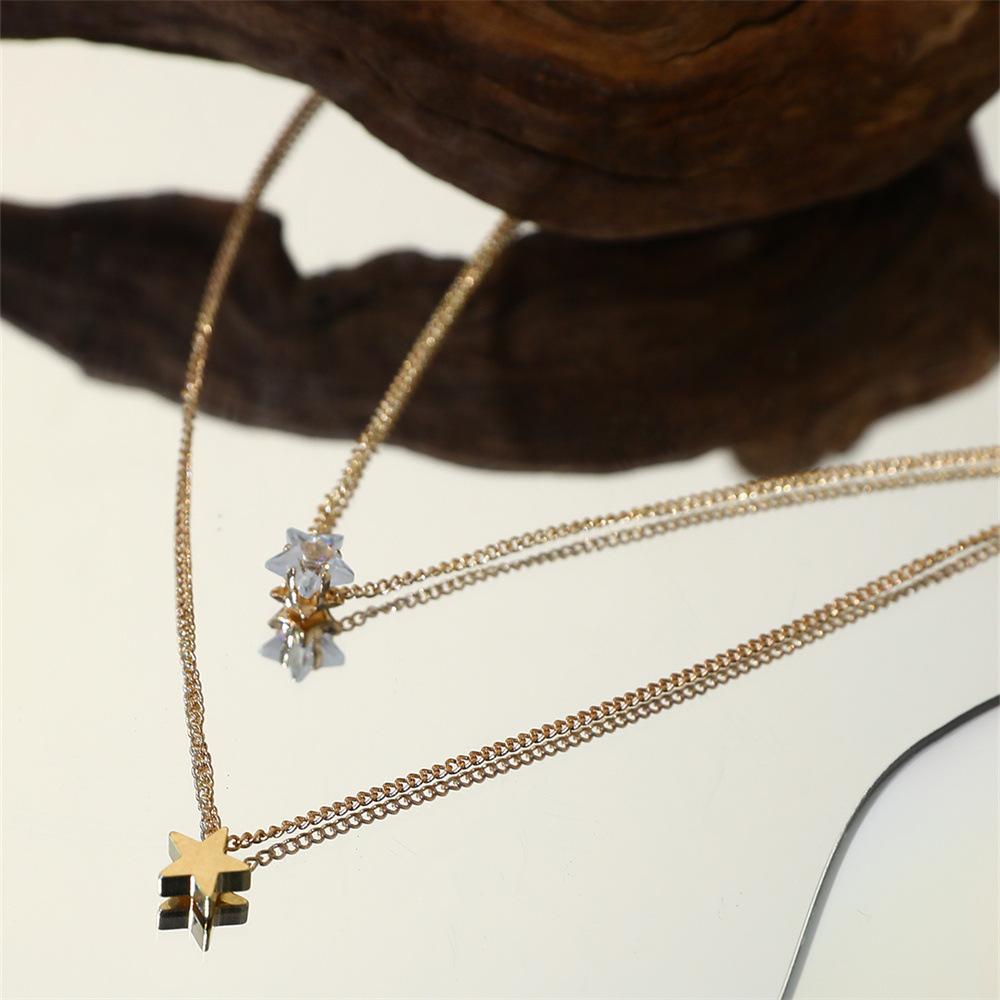 Hot-selling, stylish and simple multi-layer pentagram zircon pendant, retro necklace, collarbone chain for women