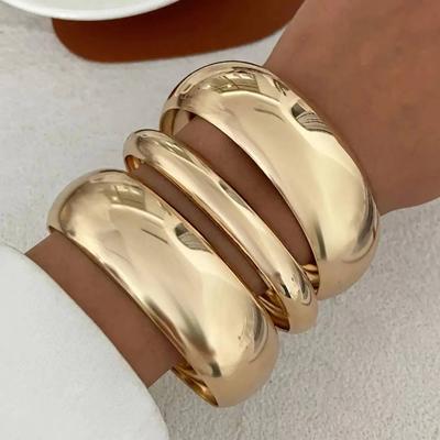 SHIXIN 3 Pcs/Set Smooth Surface Round Wide Bangle for Women Punk Glossy Geometric Multi Layer Stackable Bracelet Daily Jewelry