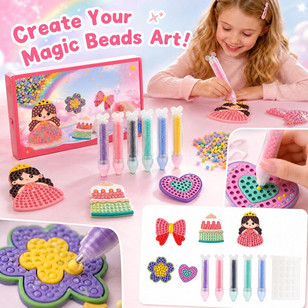 DIY-Perlen-Set für Kinder mit Perlenstift und tragbarer, verschließbarer Box - Prinzessin 5 Muster