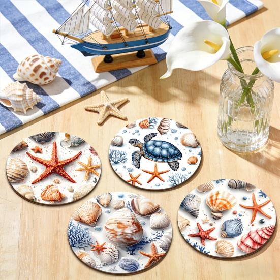 Meeresschildkröten-Untersetzer, Holz-Getränkeuntersetzer im Ozean-Strand-Thema für Zuhause, Café, Rutschfest, Hitzebeständig, Tischdekoration