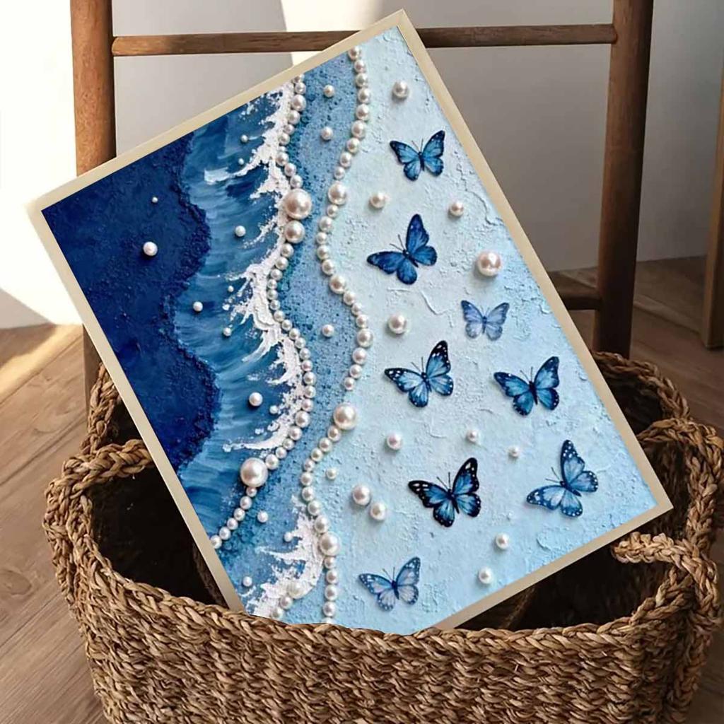 Crystal Pearl Painting 5D DIY Frame Decoration Painting Blue Coast Home Wall Decoration Transparent Pearl Gemstone Painting Picture Art Crafts