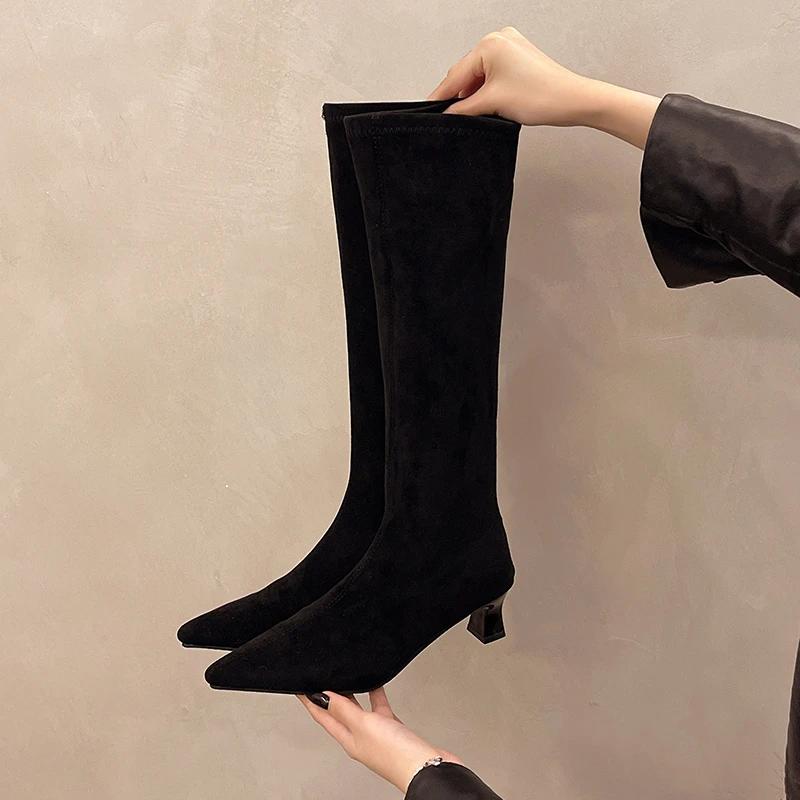 2025 New Winter Women Stretch Modern Boots Leopard Print Shoes Ladies Sexy High Heel Long Booties