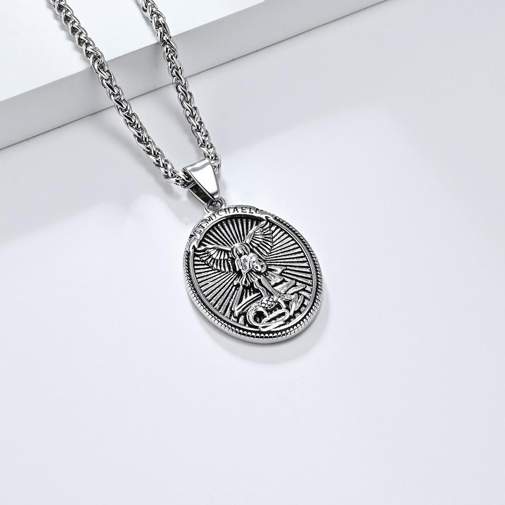 2026 Stylish Vintage St. Michael's Archangel Necklace Oval Shield Knight Guardian Pendant