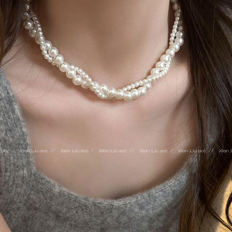 

Double-Layer Winding Pearl Necklace Accessories for Women 2025 New Arrival Fancy Light Luxury Minority Twin Clavicle Chain Jewelry Double layer pearl necklace
