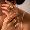 Diamond-studded Geometric Ring for Women, 18k Gold Plated, Non-fading, Light Luxury White Mother-of-pearl Titaniu