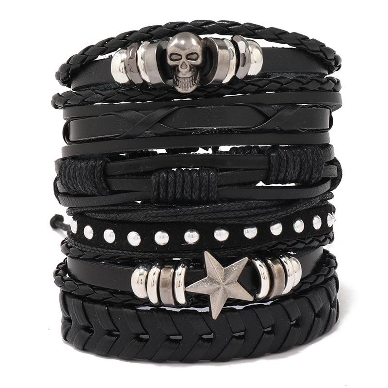 European and American New Jewelry Personalized Hand-woven Bracelet Simple Multi-layer Diy6-piece Set Combination Men's Bracelet