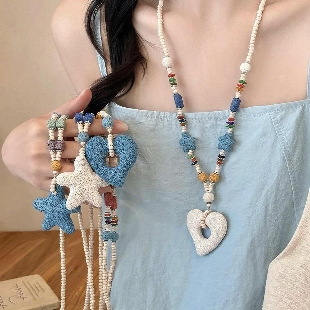 Colorful Volcanic Rock Necklace Adjustable Starfish Clavicle Chain Summer Wear