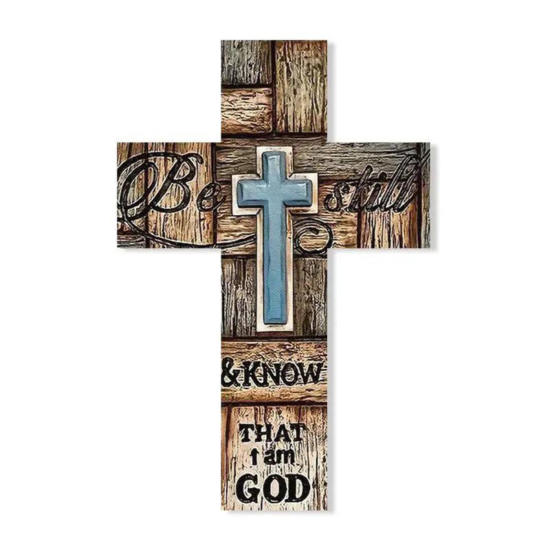 Vintage Wooden Cross Wall Hanging - Rustic Religious Art Decor For Easter, Handcrafted Farmhouse Or Church Home Decoration