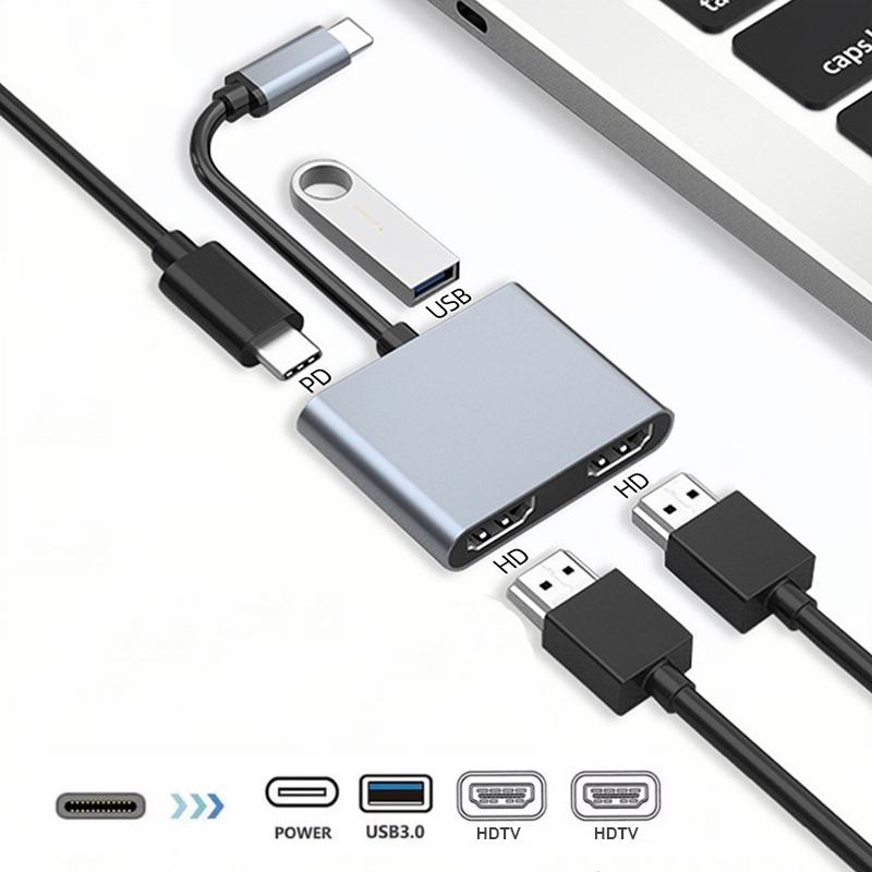 

4 in 1 2 in 1 Type C to Dual HDMI-compatible Extend Splitter PD USB HUB 4k Multi Displayer Converter Support For Fast Charging
