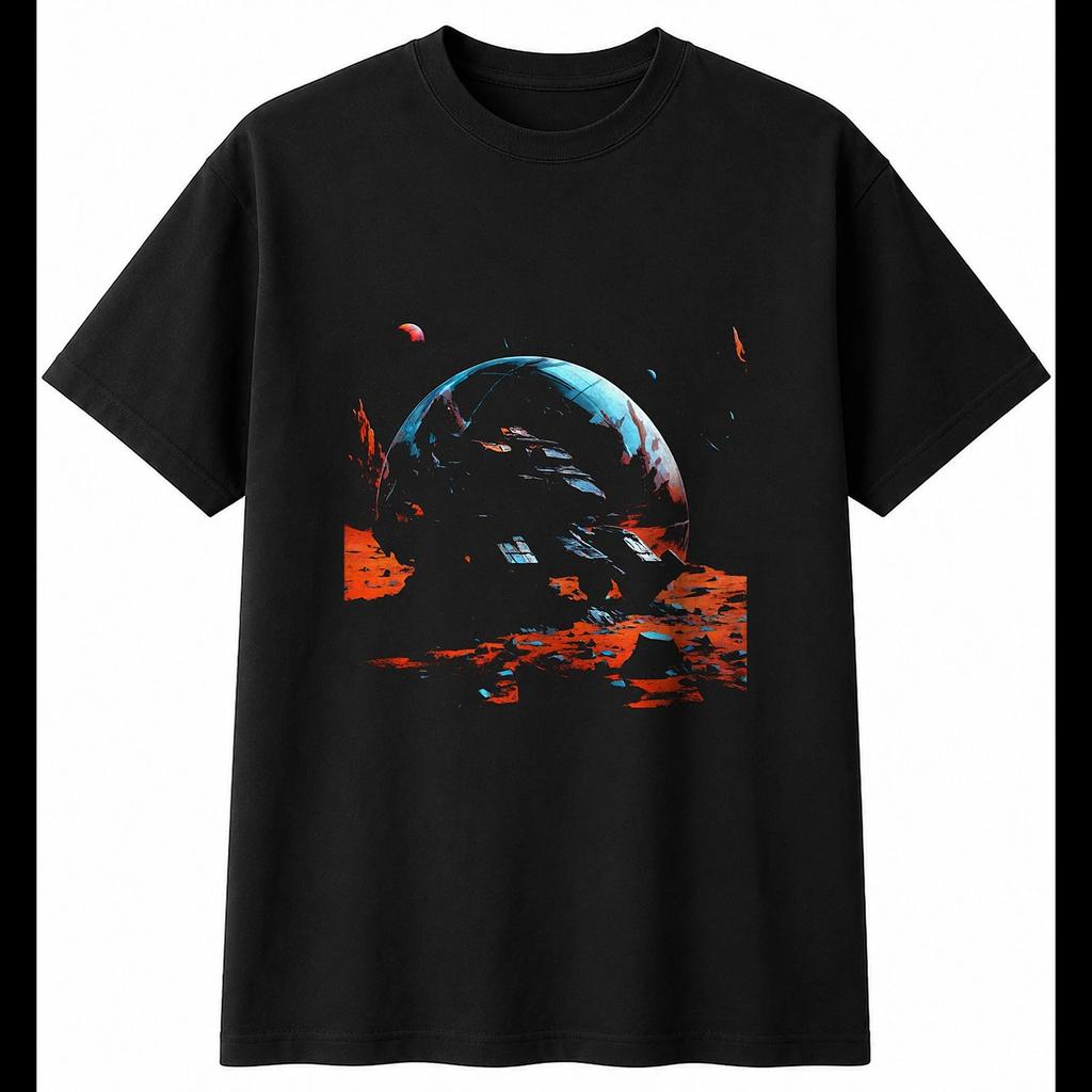Dark Fantasy Mars Shattered Space Mens T-Shirt Black 100% Cotton Galaxy Printed