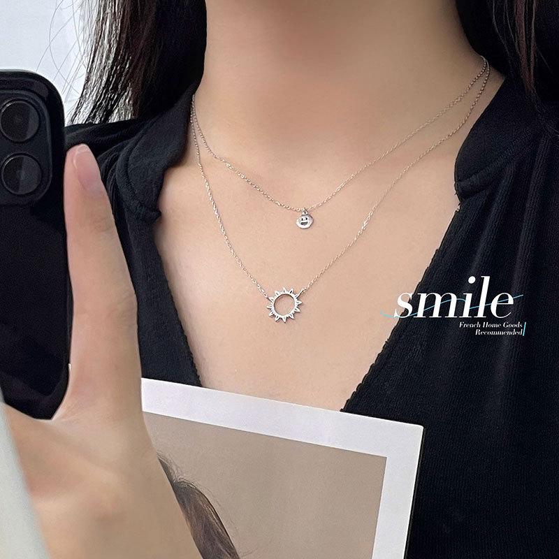 Cute Smiling Face Sun Necklace Double-layer Clavicle Chain Stacked Necklace Niche Design Sense