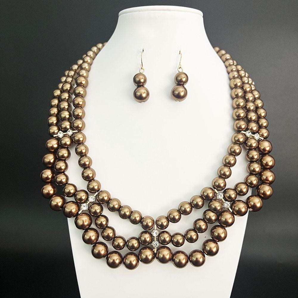 Versatile glass imitation pearl necklace, earrings, cover chain, small fragrant style, court retro temperament, high-end accessories for women