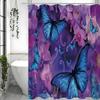 Butterfly Floral Blue and Purple Shower Curtain, Bathroom Decorative Shower Curtain, Waterproof Shower Curtain with Hooks