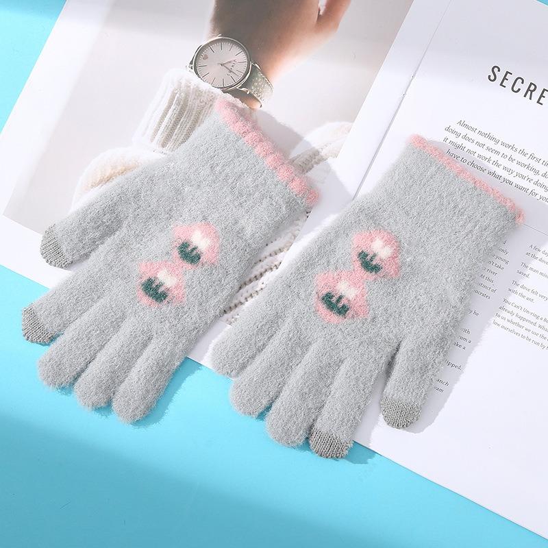 Ladies' thermal gloves, cold-proof in autumn and winter, thickened knitted wool, flowers, tulips, riding fingers