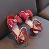 Girls sandals 2025 spring and autumn children soft-soled red leather shoes baby girl shoes bow single shoes children