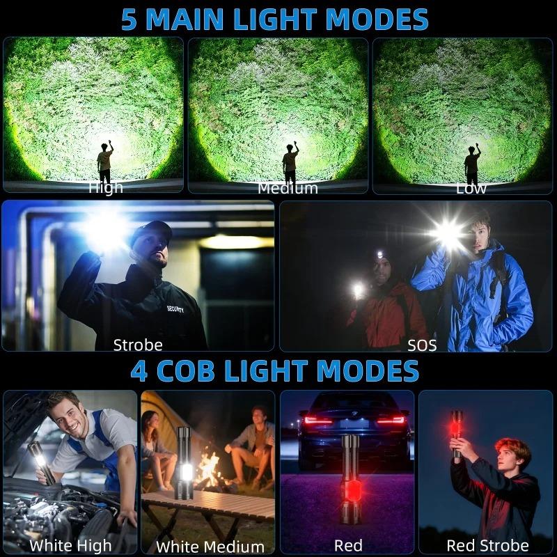 2026 New Waterproof LED Flashlight, Powerful USB Type-C Rechargeable  Flashlights with Magnet, Side Light, 9 Modes for Home Outdoor Emergency