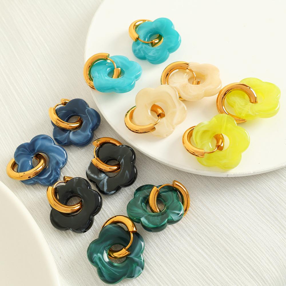 Dopamine Flower Ear Buckle Earrings Titanium Steel Stylish Simple Camellia Earrings Pastoral Jewelry