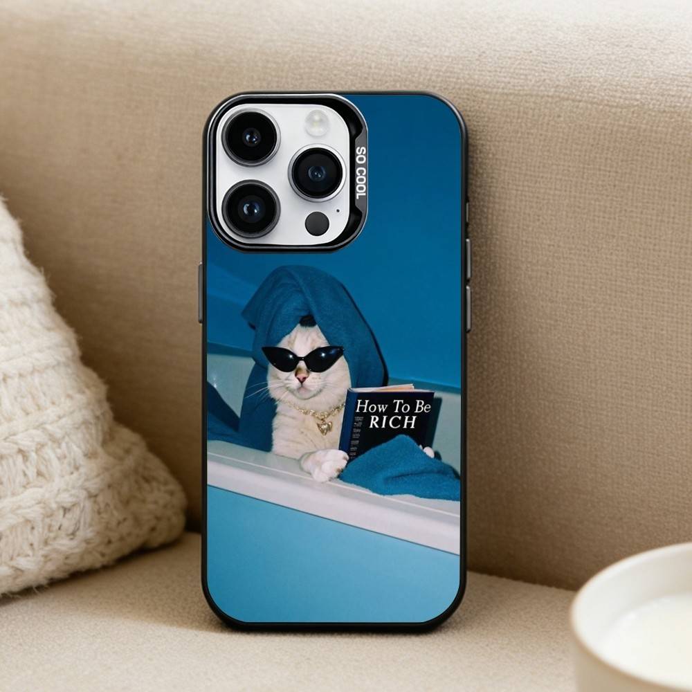 Cool cat cute  Phone Case For iPhone17, 16,15,14,13,12 Pro Max Black Candy Matte Shockproof Cover