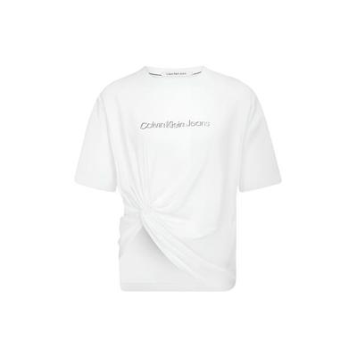 Solid Color Logo Print Knot Short Sleeve T-Shirt Women Tops White J221109-YAF