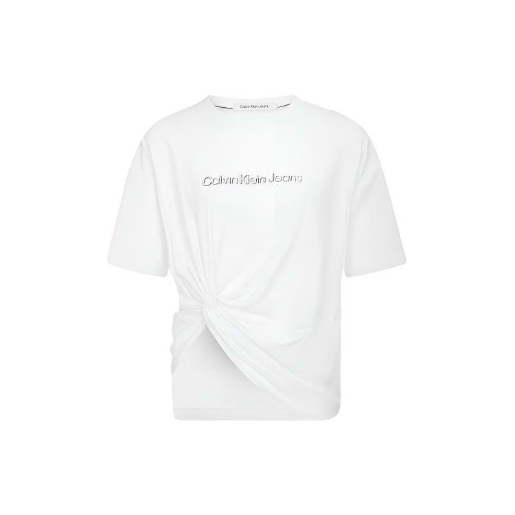 Calvin Klein Solid Color Logo Print Knot Short Sleeve T-Shirt Women Tops White J221109-YAF