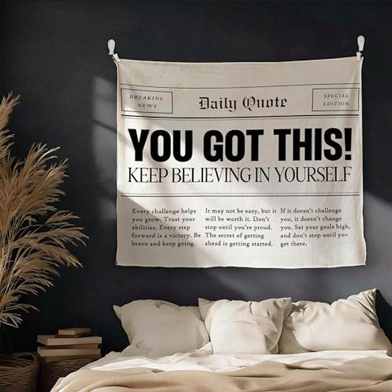 Daily Quote You Got This Newspaper Wall Tapestry Keep Believing In Yourself Motivational Text Article Bedroom Living Room