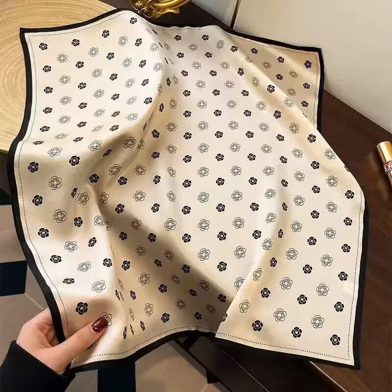 70x70cm Lightweight Cotton Silk Square Scarf With Boho Floral Print Breathable Neck Wrap Women