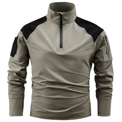 Camisa Tática Masculina de Manga Longa para Exterior Camisetas de Caminhada Homem Combate Militar Exército Caça Escalada Camisa Esportiva Zíper 1/4 Ripstop