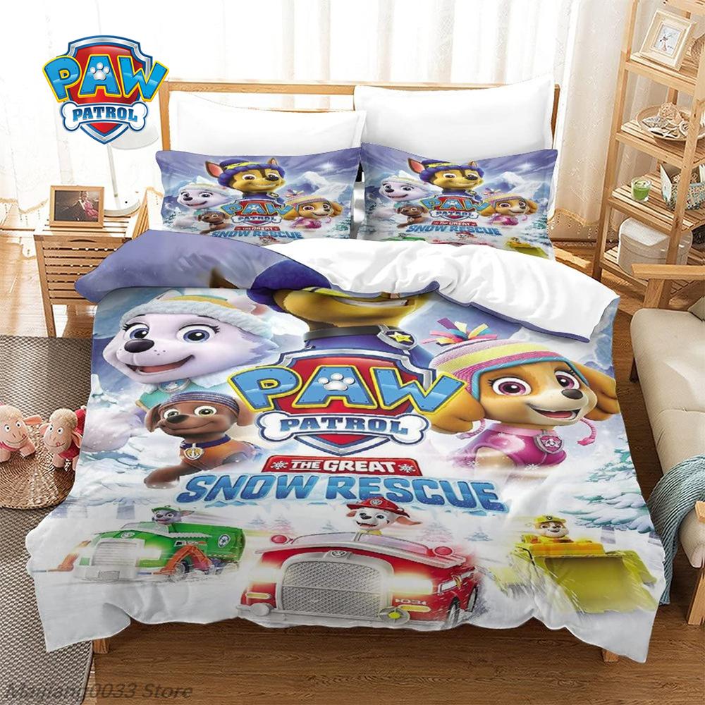 3Pcs Paw Patrol Bedding Set Duvet Cover Chase Marshall Skye Rubble Rocky Zuma Everest Ryder Kids Boys Girls Gift