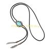 49MD Leather Rope Bolo Tie Vintage Turquoises Western Necklace with Pendant
