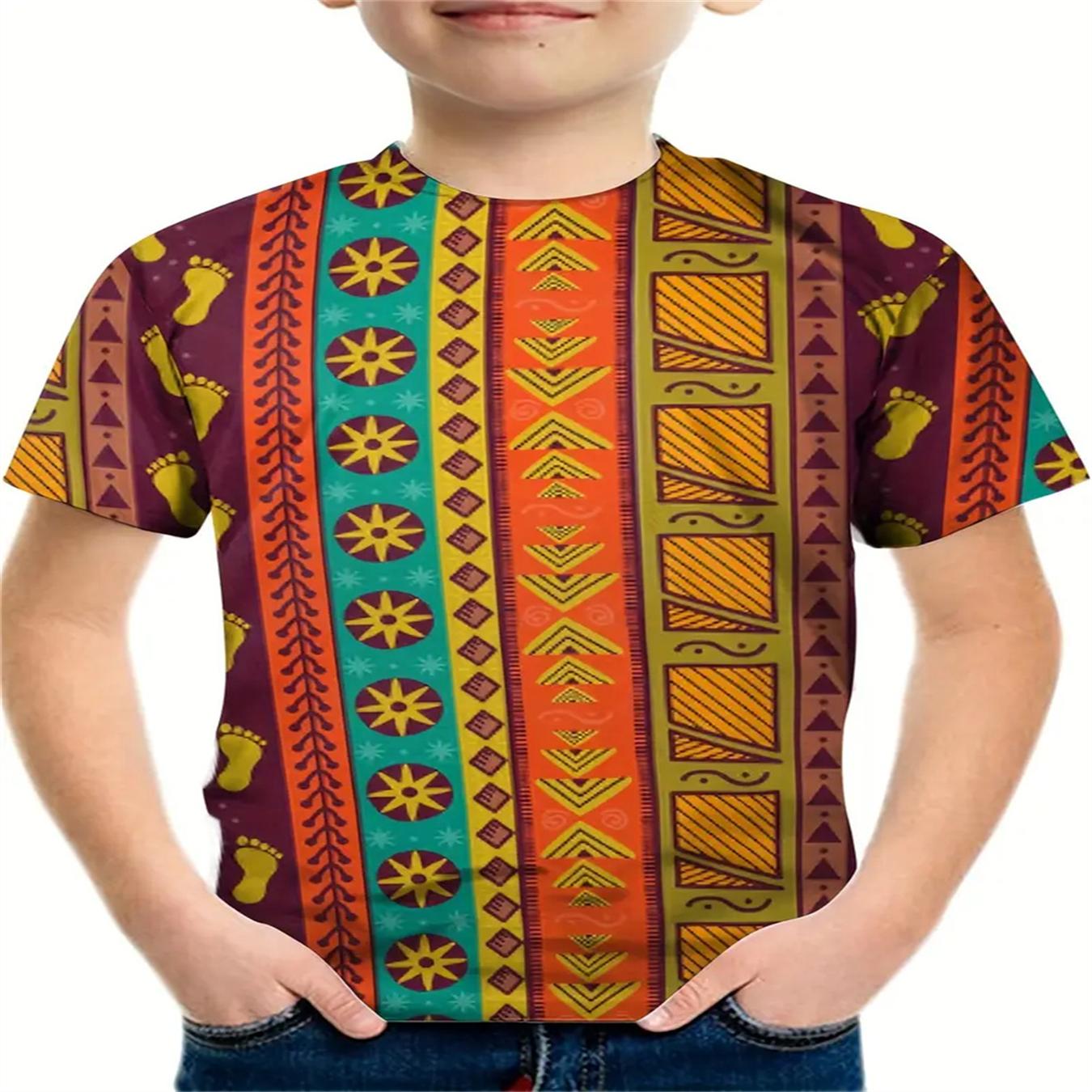 

Children s Clothing Boys Tshirt Short Sleeve Creative Tribal Print Vintage Kids Summer Clothes Casual Girl Clothes O-Neck Tops 160