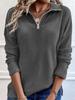 Women's Half Zip Collar Long Sleeve Ribbed Knit Sweater Loose Solid Color Casual Pullover Top