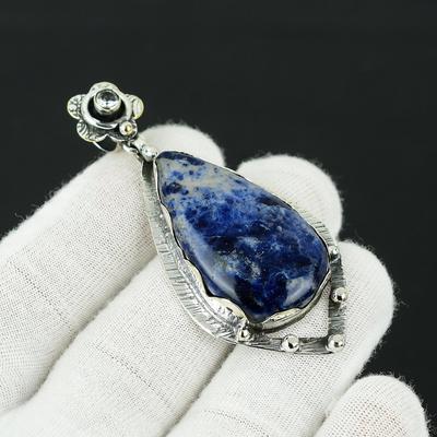 Μενταγιόν με πολύτιμους λίθους Sodalite, μενταγιόν κοσμήματα από ασήμι 925, κρεμαστό κόσμημα από πολύτιμους λίθους Sodalite για γυναίκες, μενταγιόν για δώρα