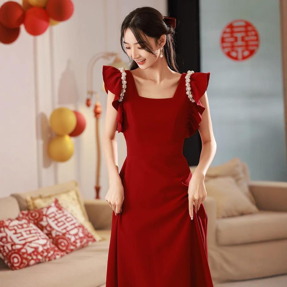 Toast clothes Bridal engagement dress Red flying sleeve dress Women can wear new models at ordinary times