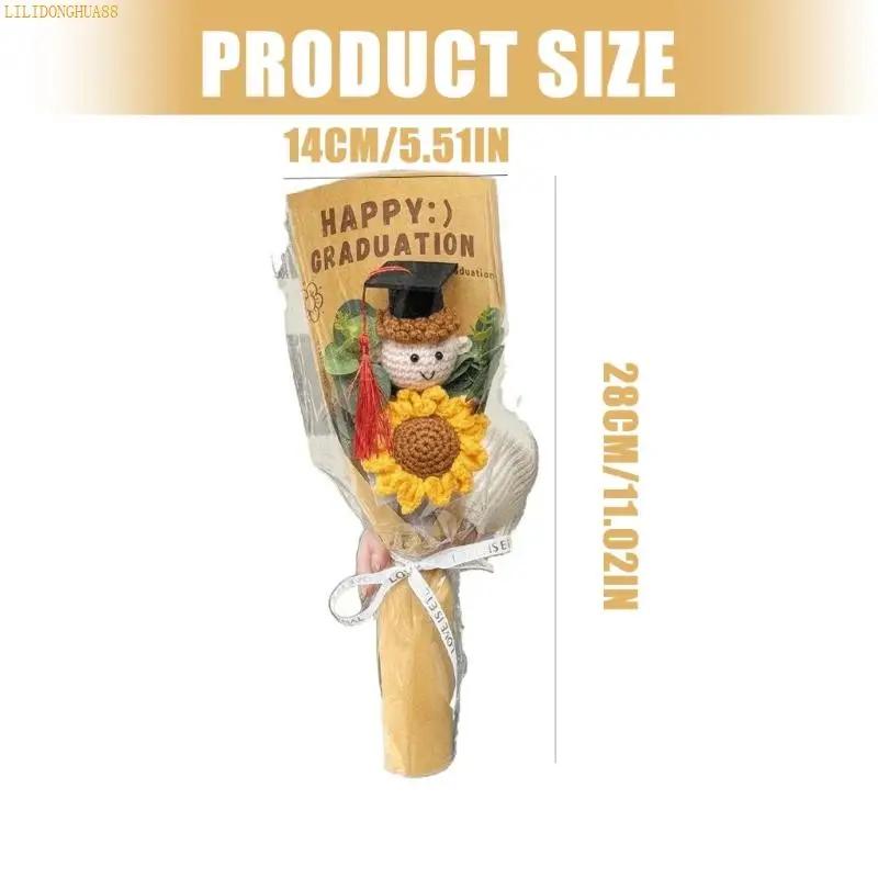 K1AE User Friendly Crochet Sunflowers Bouquets Handmade Graduation Gift Wool Flower