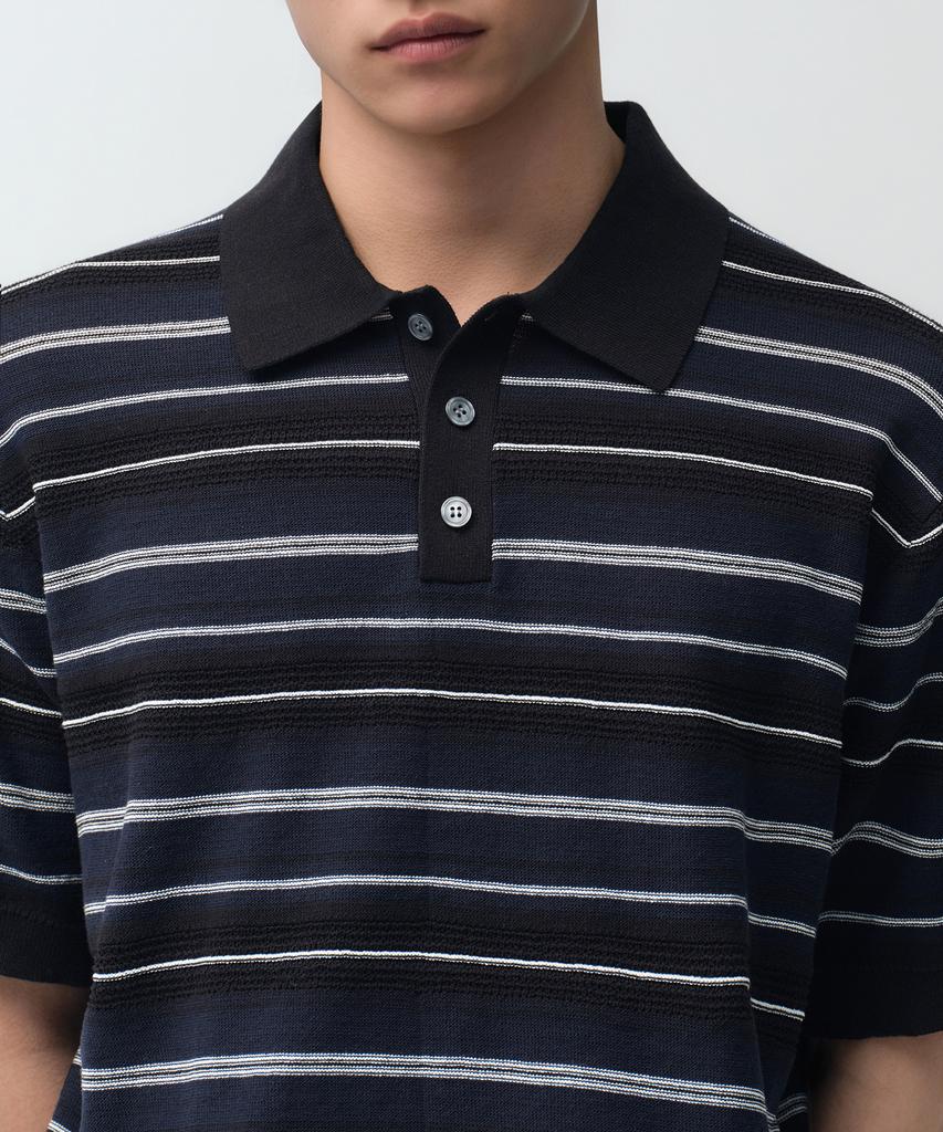 MUSINSA STANDARD Multi-Stripe Collared Short Sleeve Knit [Black]