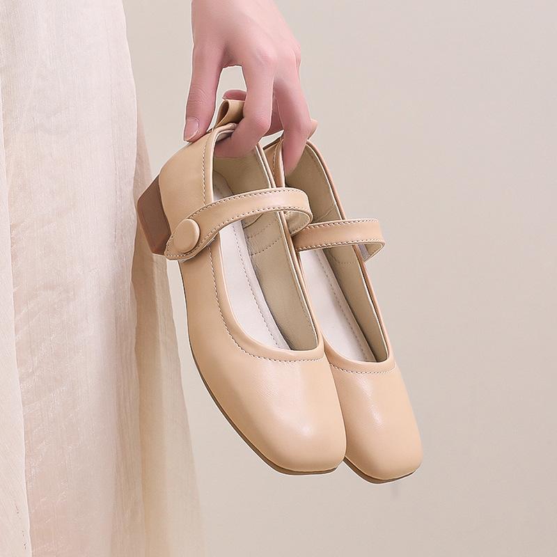 French rhinestone Mary Jane thick heel shoes women 2025 new temperament lady one-word buckle with thick heel with skirt single shoes