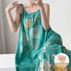 Anti-bump cotton silk suspender nightdress women's summer thin plant flower high-end loungewear with chest pad dress