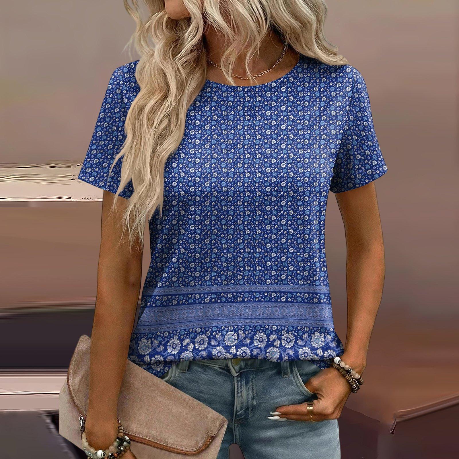 

Женская модная повседневная футболка свободного кроя с принтом L синий