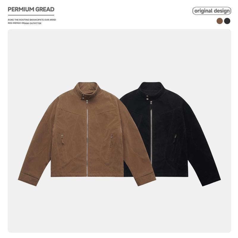 Men's Retro Patchwork Cotton Harrington Jacket: Cropped, Stand Collar, Cool Winter Outerwear