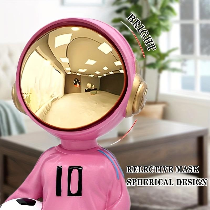 1pc Astronaut Football Figurine,Creative Resin Home,Office Decor,Blue/White Soccer Player Astronauts with Golden Helmets, Fun Sports,Themed Decoration