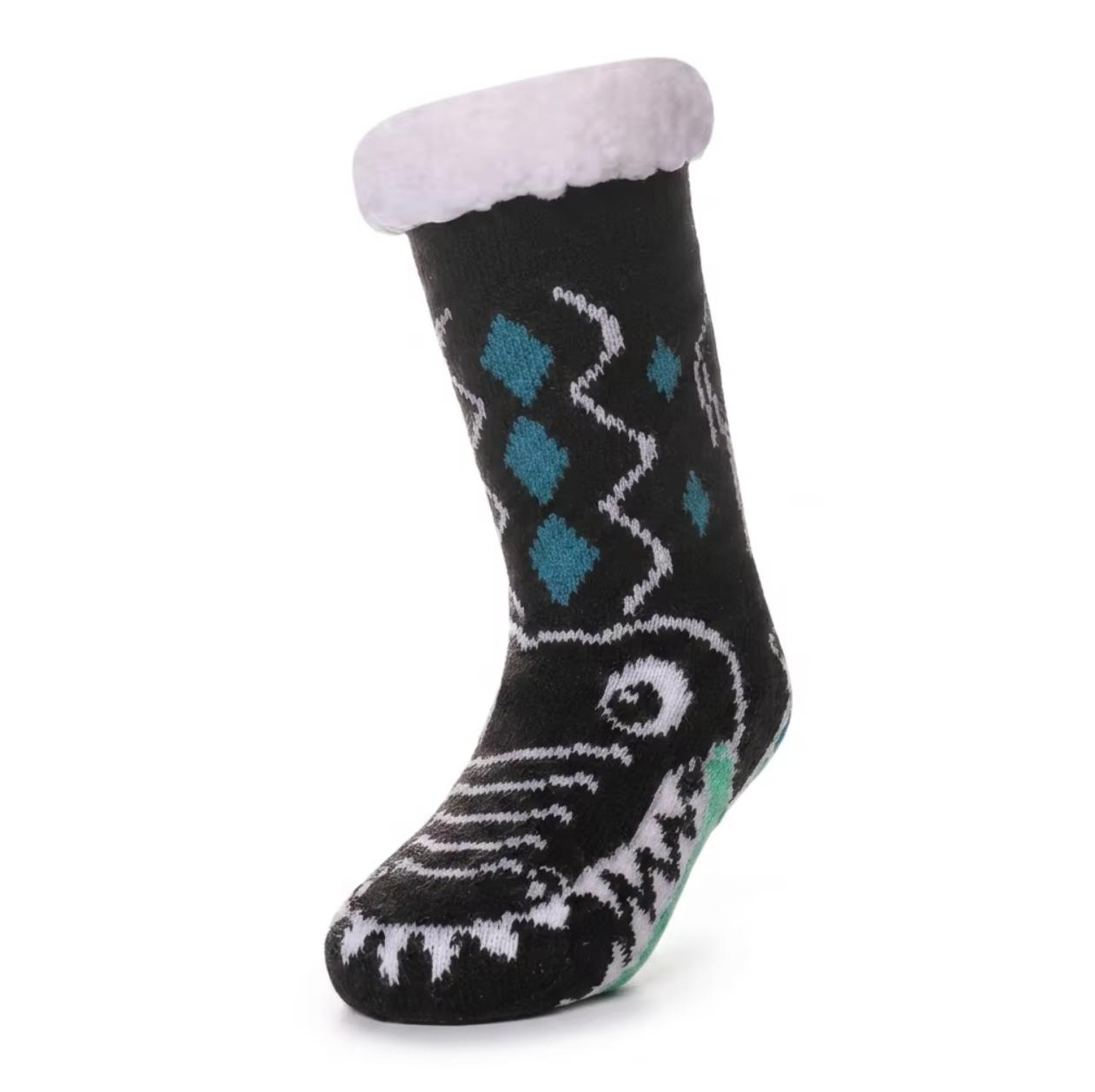 Custom Cartoon Pattern Sherpa Lined Children Winter Floor Socks Standard Thickness Slipper Socks Warm Non Slip Thermal Daily One Size