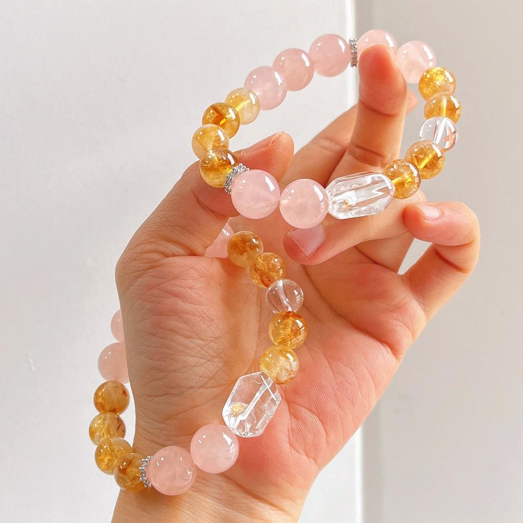 High Quality Natural White Crystal Citrine Horse Powder Crystal Contrasting Color Bracelet Bracelet.