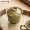 100ml Αισθητικό Κεραμικό Φούρνος Yaozhou Celadon Gaiwan Ρετρό Χρώμα Πράσινο Τσαγιού Ercai Τσαγιέρα με Κάλυμμα Μπολ Ποτό Διακοσμητικά Δώρα