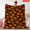2D Flat Printed 1pc Flannel Printed Throw Blanket, 1pc Cozy Flannel Blanket - Jack-O'-Lantern Throw Blanket with Pumpkin Face, Crescent Moon, and Oran