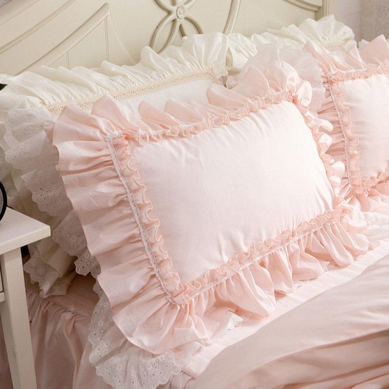 Korean Style Princess Embroidery Lace Trim Ruffle Pillowcase Pair for Single/Double Bed - Xinjiang Cotton (2026)