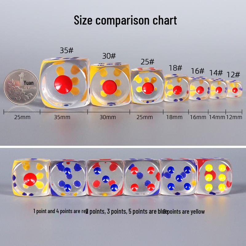 30mm Large Transparent Crystal Dice with Colored Pips for KTV, Bar, or Mahjong