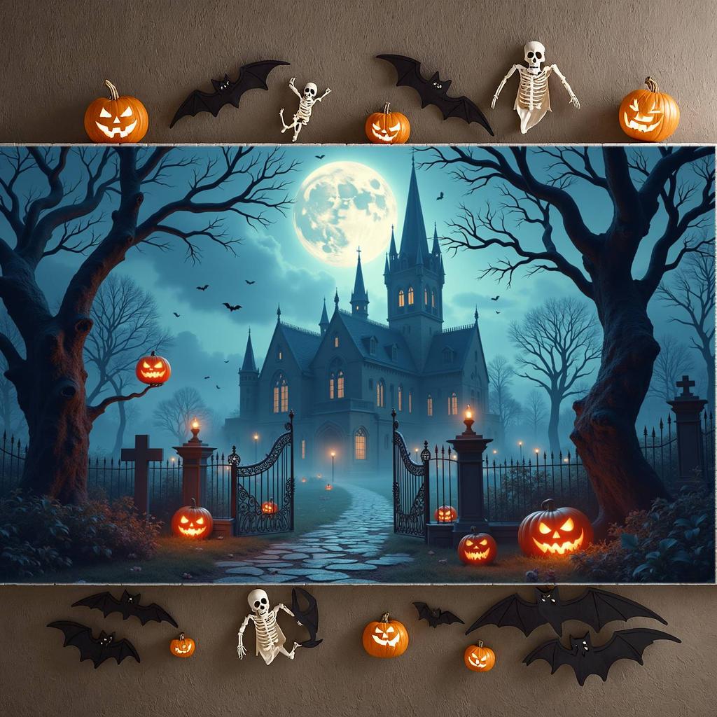 Feiertagsdekoration Mondnacht Halloween-Banner Süßes oder Saures Banner Dunkelblaue Farbe Gruseliges Banner Für Community-Event Themenbezogen
