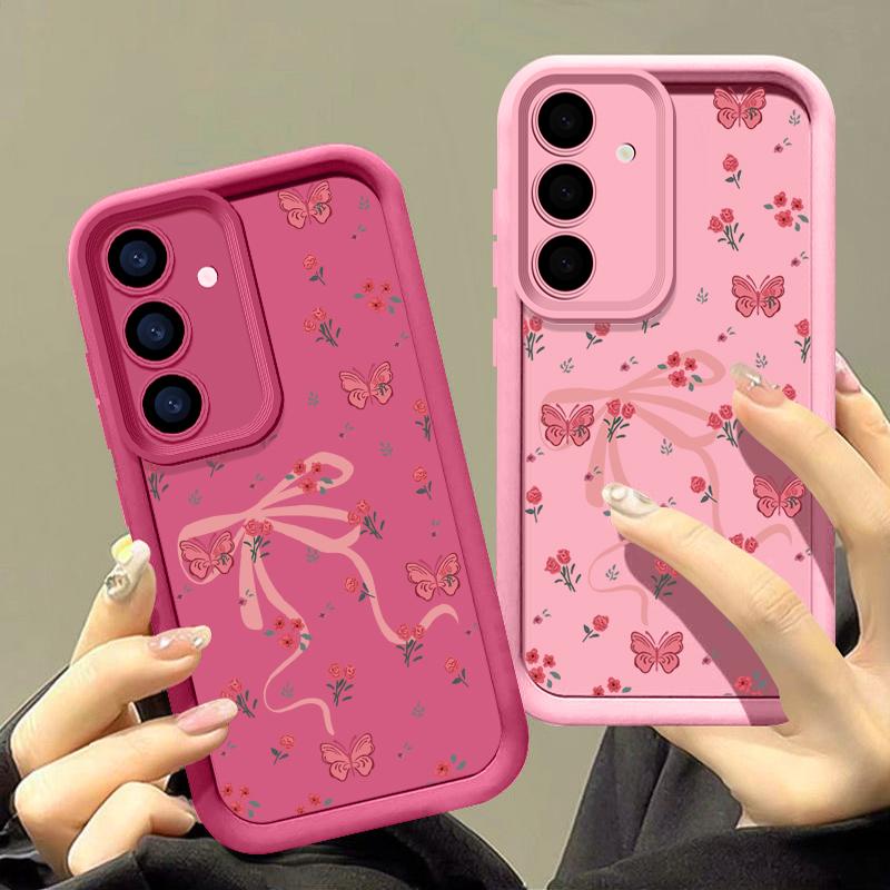 Für Samsung S25 Ultra S24 FE S23 S22 A56 A36 A55 A16 A15 A35 Handyhülle Schleife Blumendruck TPU Matt Stoßfest Weich Silikon Linsenschutzhülle